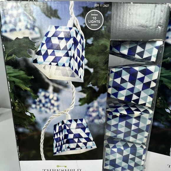 NEW Set Of 2 Threshold Blue Triangles String Lights 10ct Outdoor Patio Party - Picture 3 of 5